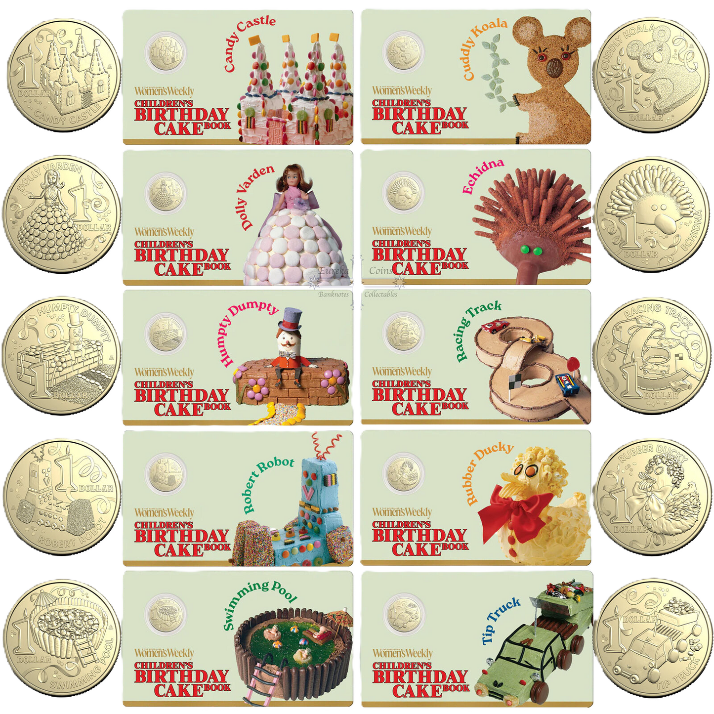 AWW Birthday Cake Book $1 Carded Coin - Complete Set of 10