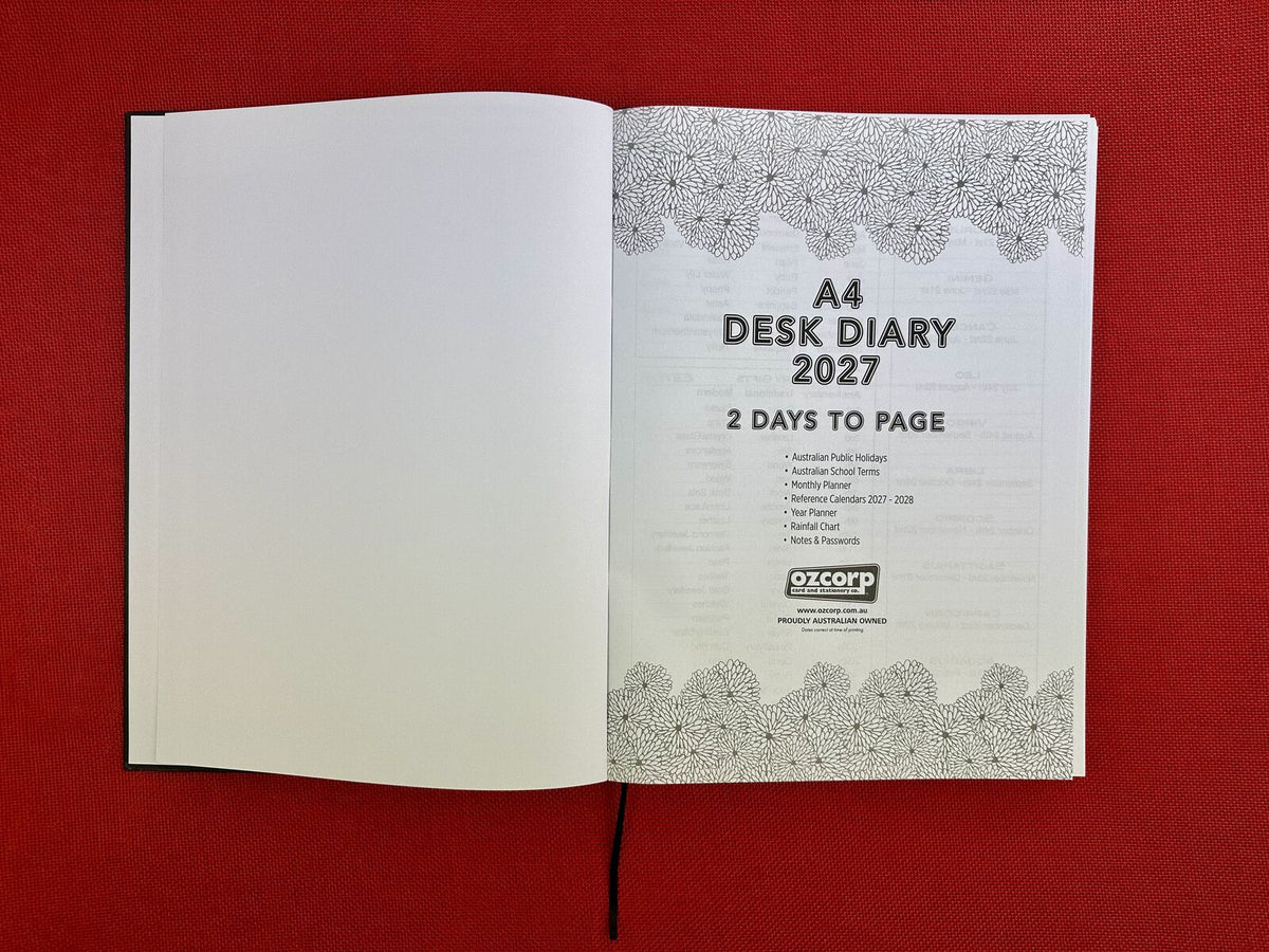 2027 Diary OzCorp Contempo A4 2 Days to a Page Casebound Black, FA4C2D1027