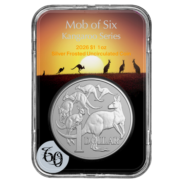 2026 $1 1oz Silver Frosted Uncirculated Coin - Kangaroo Series Mob of Six