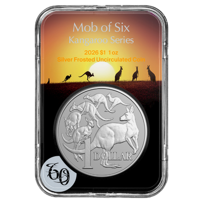 2026 $1 1oz Silver Frosted Uncirculated Coin - Kangaroo Series Mob of Six