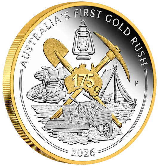 Australia's First Gold Rush 175th Anniversary 2026 1oz Silver Proof Gilded Coin
