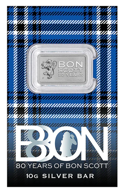 BON SCOTT 80TH BIRTHDAY 10G SILVER MINTED BAR