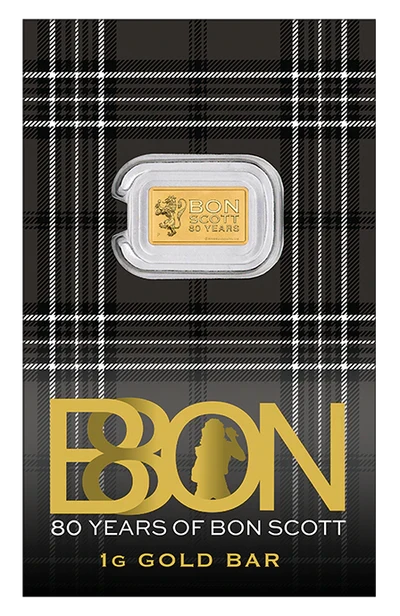 BON SCOTT 80TH BIRTHDAY 1G GOLD MINTED COIN