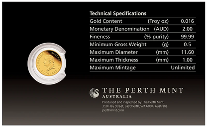 Australian Kangaroo Mini Roo 2026 0.5g Gold Proof Coin in Card