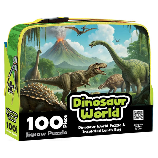 Puzzle Master Dinosaur World Lunch Box Cooler & Jigsaw Puzzle, 100 Piece