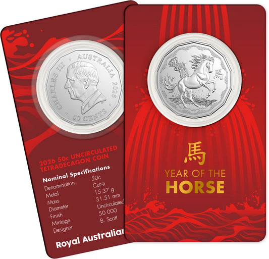 2026 50C Uncirculated Tetradecagon Coin - Lunar Series - Year Of The Horse
