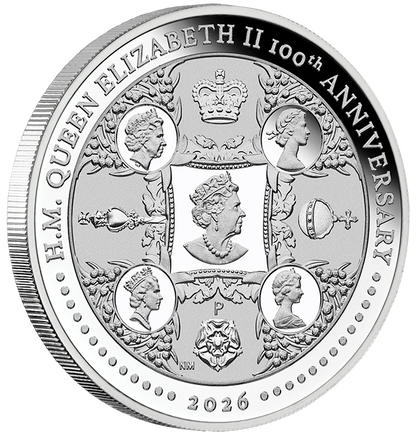 H.M. Queen Elizabeth II 100th Anniversary 1oz Silver Proof Perth Mint Presentation Case and COA