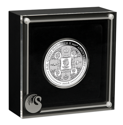 H.M. Queen Elizabeth II 100th Anniversary 1oz Silver Proof Perth Mint Presentation Case and COA