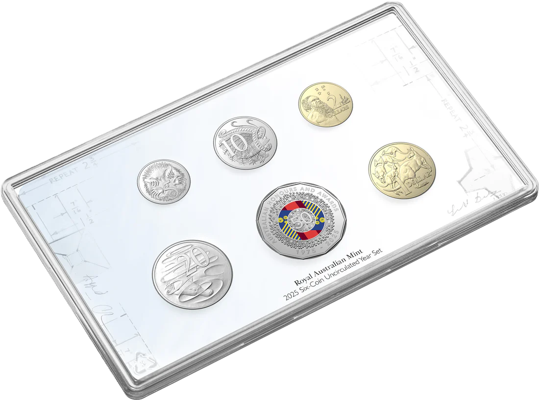 2025 Coloured Six-Coin Uncirculated Year Set - 50Th Anniversary Australian  Honours And Awards