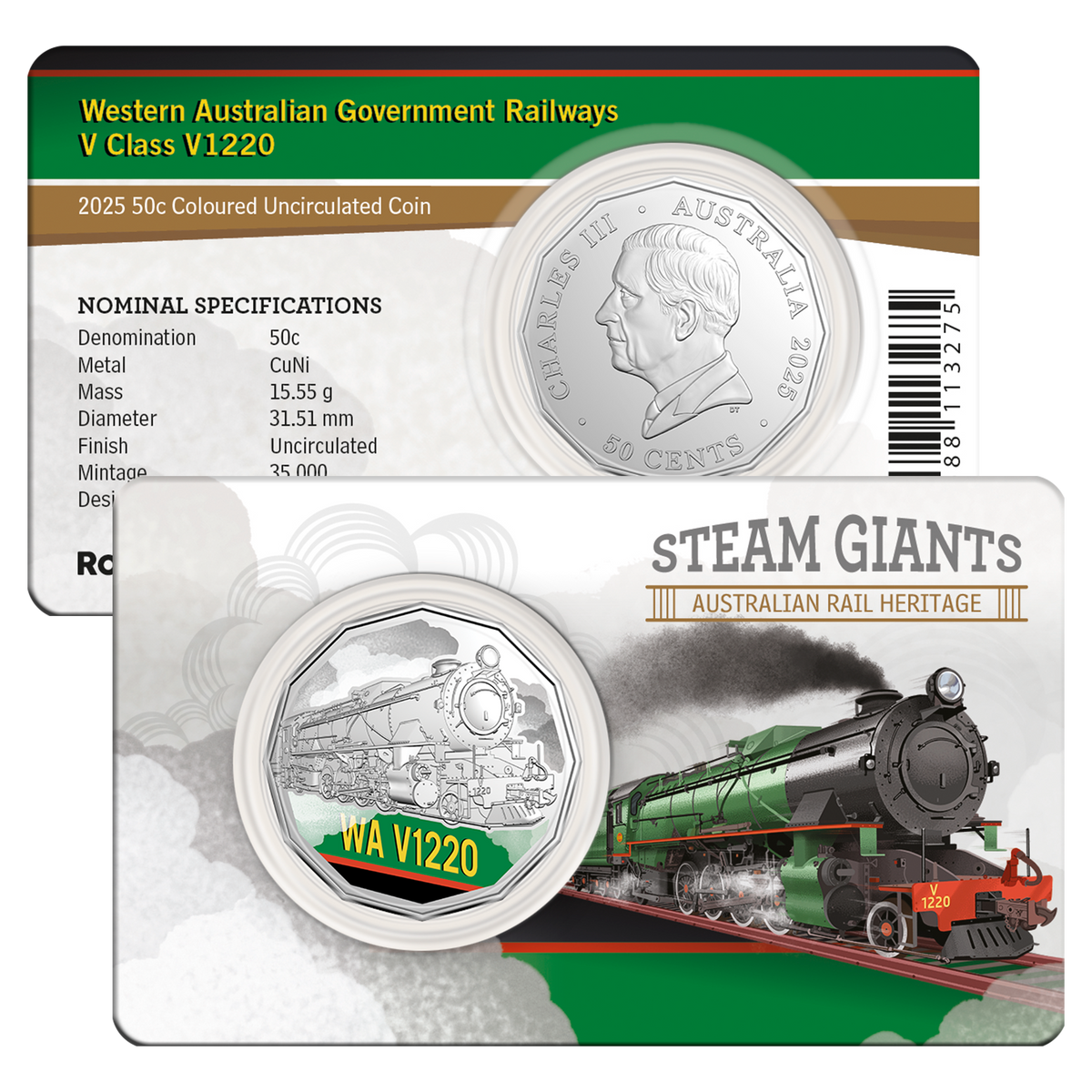 2025 50C Coloured Uncirculated Seven Coin Set - Steam Giants