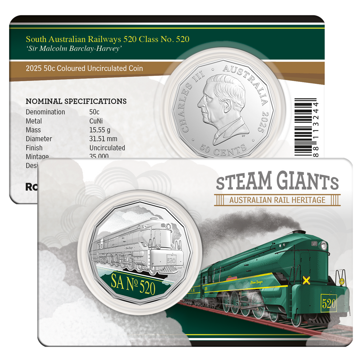 2025 50C Coloured Uncirculated Seven Coin Set - Steam Giants