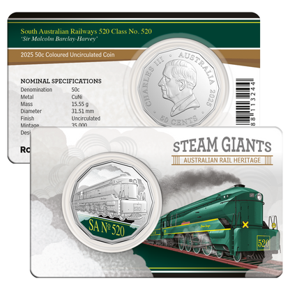 2025 50C Coloured Uncirculated Seven Coin Set - Steam Giants