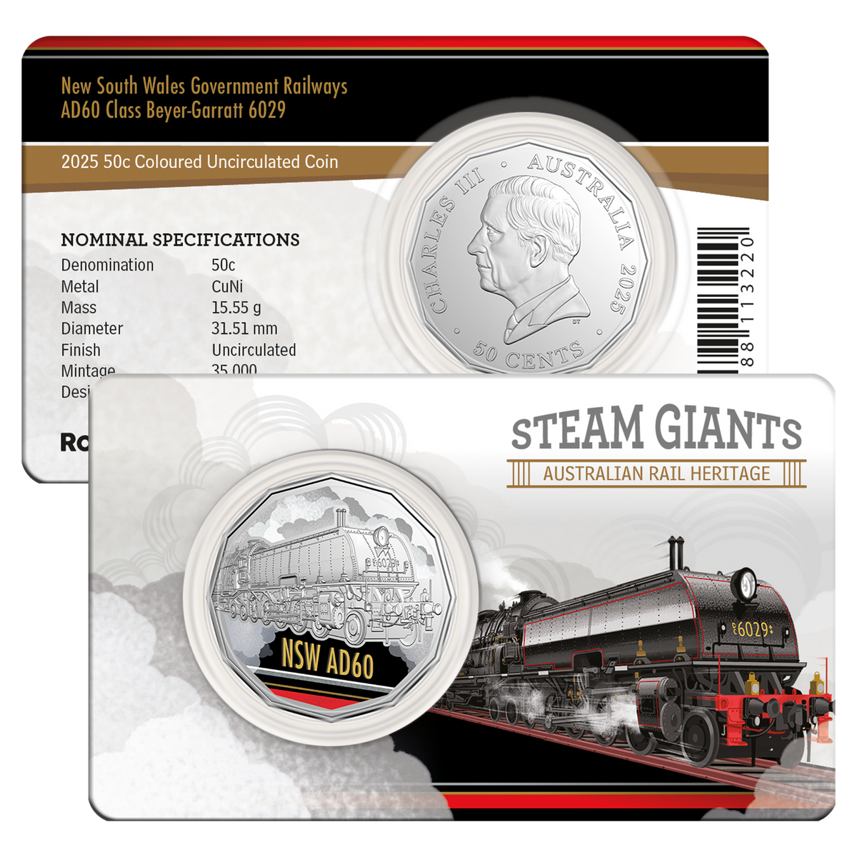 2025 50C Coloured Uncirculated Seven Coin Set - Steam Giants
