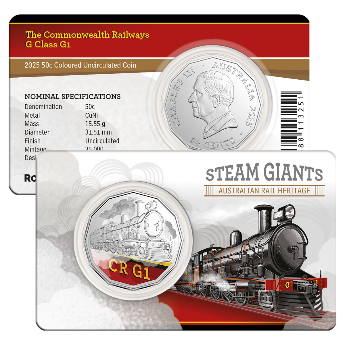 2025 50C Coloured Uncirculated Seven Coin Set - Steam Giants