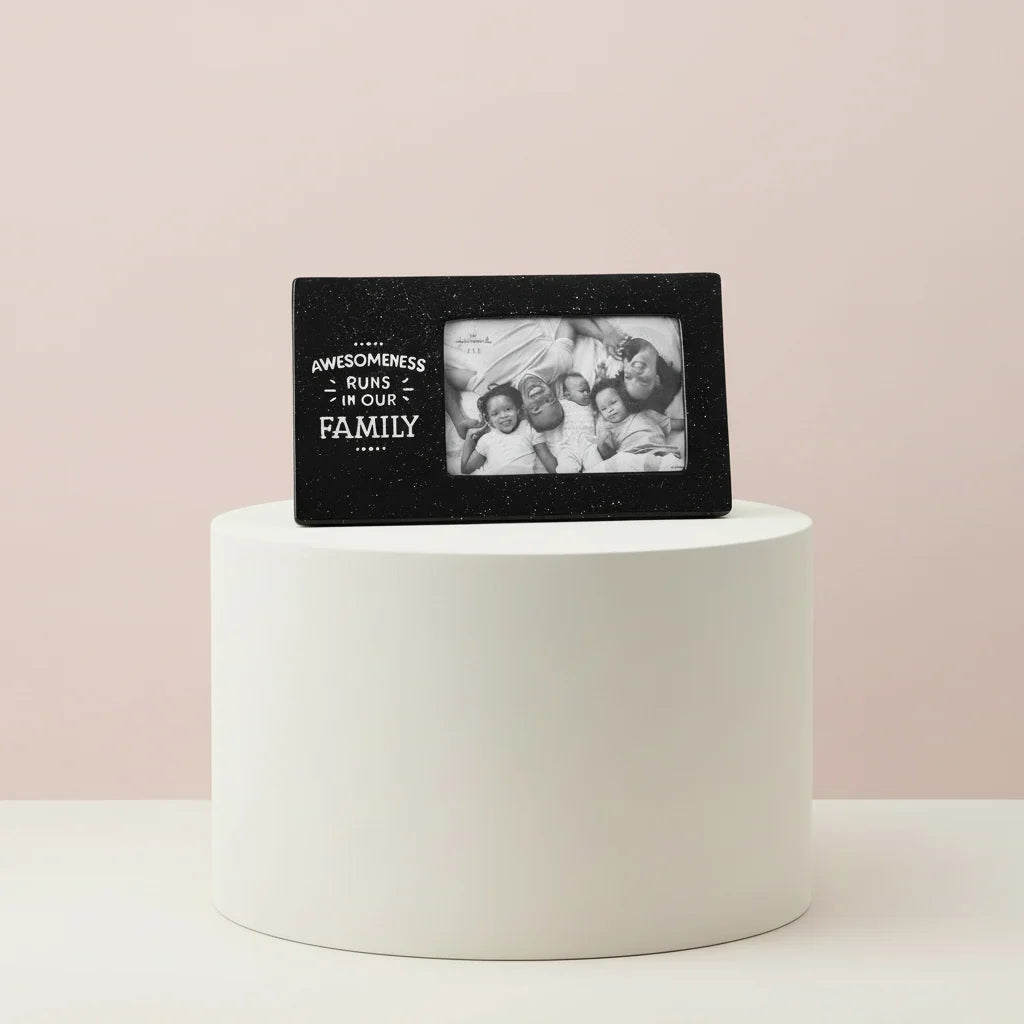 Hallmark ‘Awesomeness Runs in Our Family’ Black Ceramic Picture Frame - Ceramic Photo Frame - Horizontal 4 x 6 Inch With Easel Back