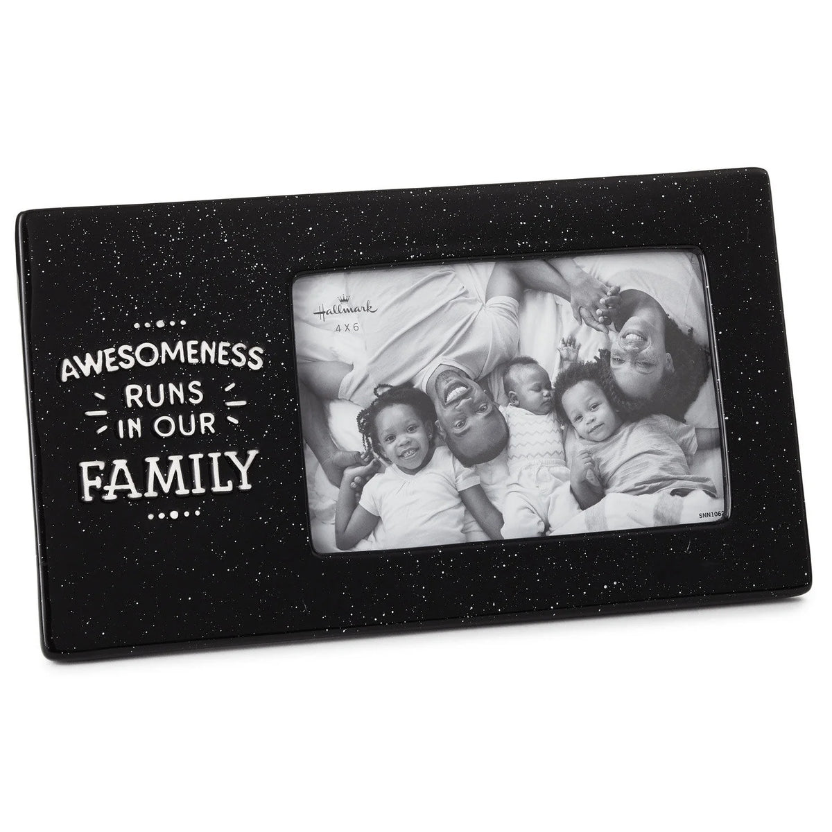 Hallmark ‘Awesomeness Runs in Our Family’ Black Ceramic Picture Frame - Ceramic Photo Frame - Horizontal 4 x 6 Inch With Easel Back