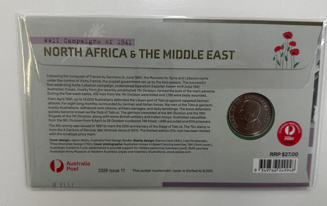 2026 20C WWII CAMPAIGNS OF 1941 NORTH AFRICA AND THE MIDDLE EAST UNCIRCULATED COIN