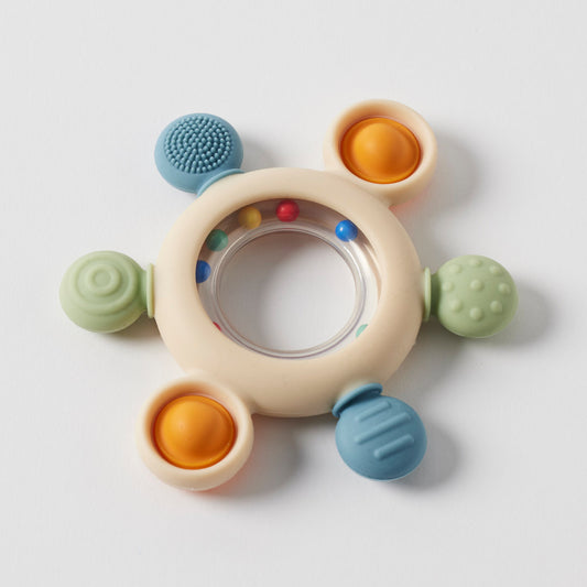 JIGGLE & GIGGLE SENSORY SILICONE RATTLE TEETHER