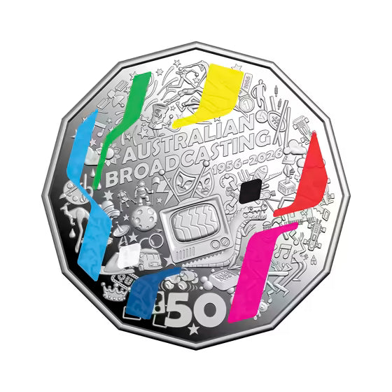 2026 50c Coloured Silver Proof Coin - First Television Broadcast 70th