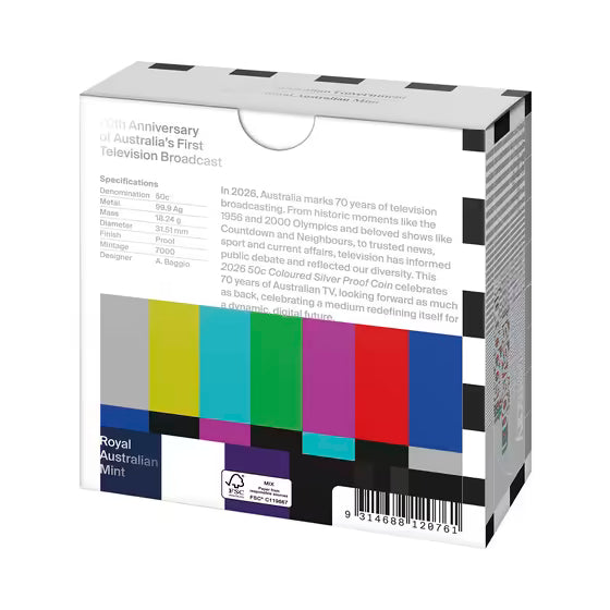 2026 50c Coloured Silver Proof Coin - First Television Broadcast 70th
