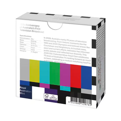 2026 50c Coloured Silver Proof Coin - First Television Broadcast 70th